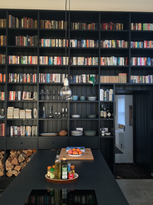 Scottish holiday cottages homes accommodation kitchen island bookshelves